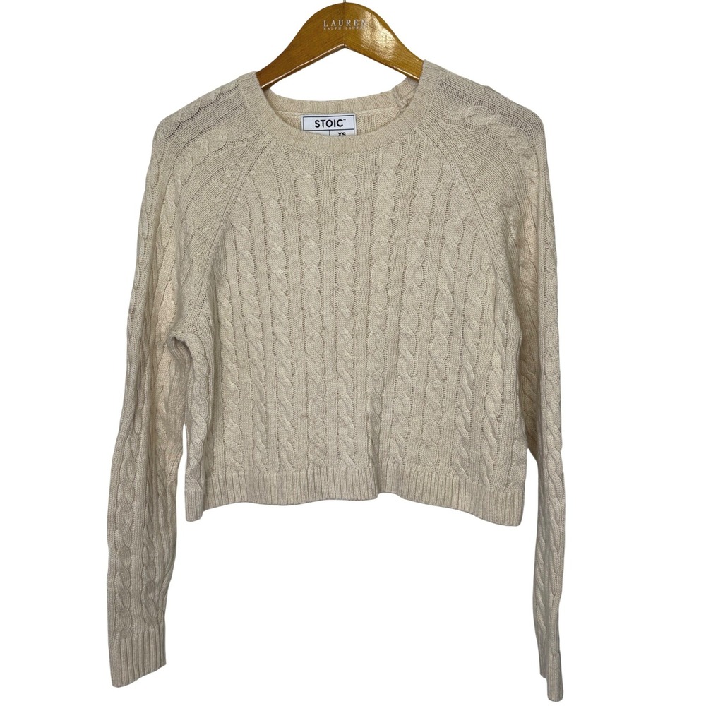 Stoic Cable Knit Cropped Sweater Womens XS Cream